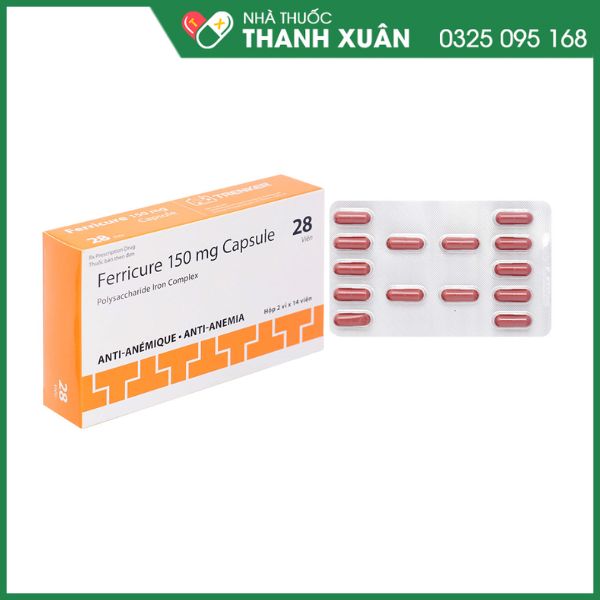 Ferricure 150mg trị tình trạng thiếu hụt sắt